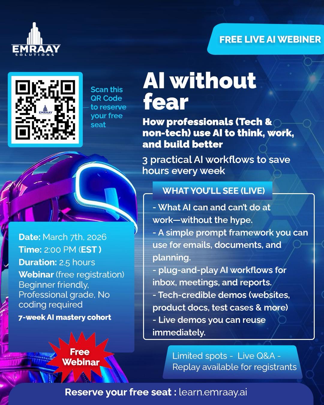 AI Without Fear — Free Live AI Webinar flyer